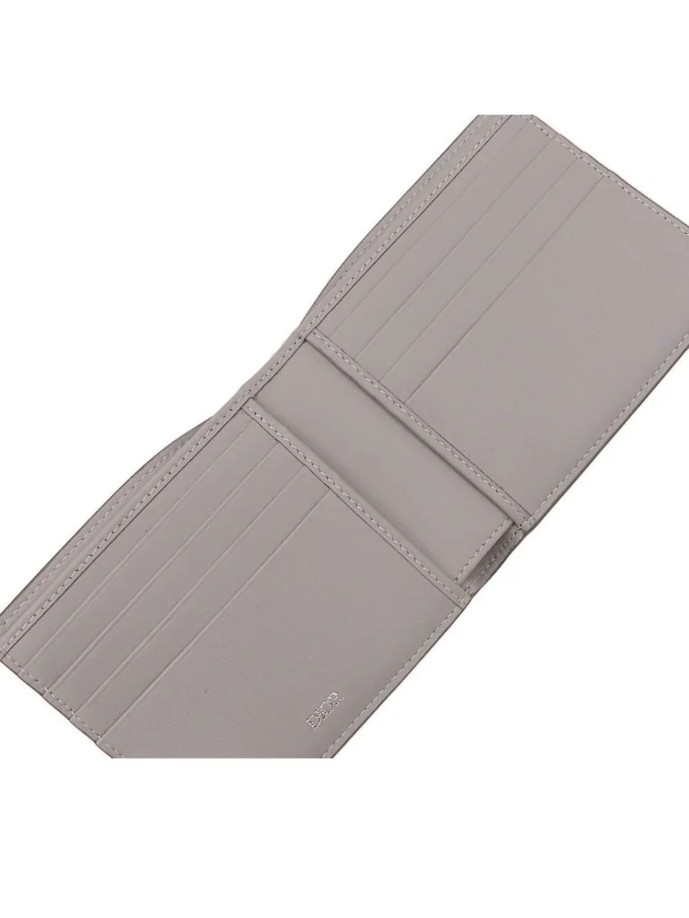 Dior CD Diamond Gray Leather Compact Wallet Bifold Billfold